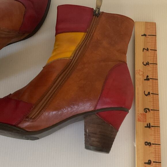 Vintage Laura Vita Bohemian Patchwork Leather Ankle Boots Women’s 8.5 Chunky - Picture 13 of 14